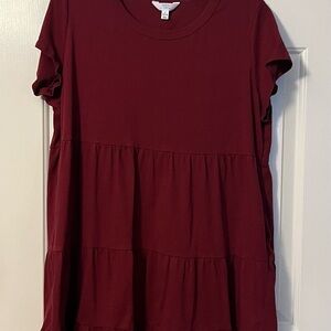 Time and Tru Maroon Tiered Short Sleeve Top